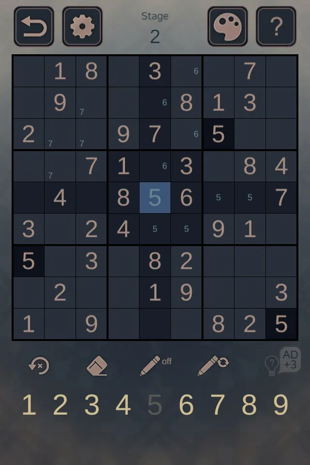 A classic 9x9 Sudoku grid on a light background in Wolf And Moon: Sudoku
